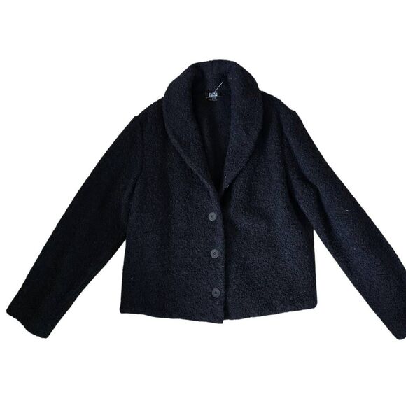 Eileen Fisher Wool Boucle Jacket Women's Small Black Long Sleeve Button Blazer C - Picture 1 of 6